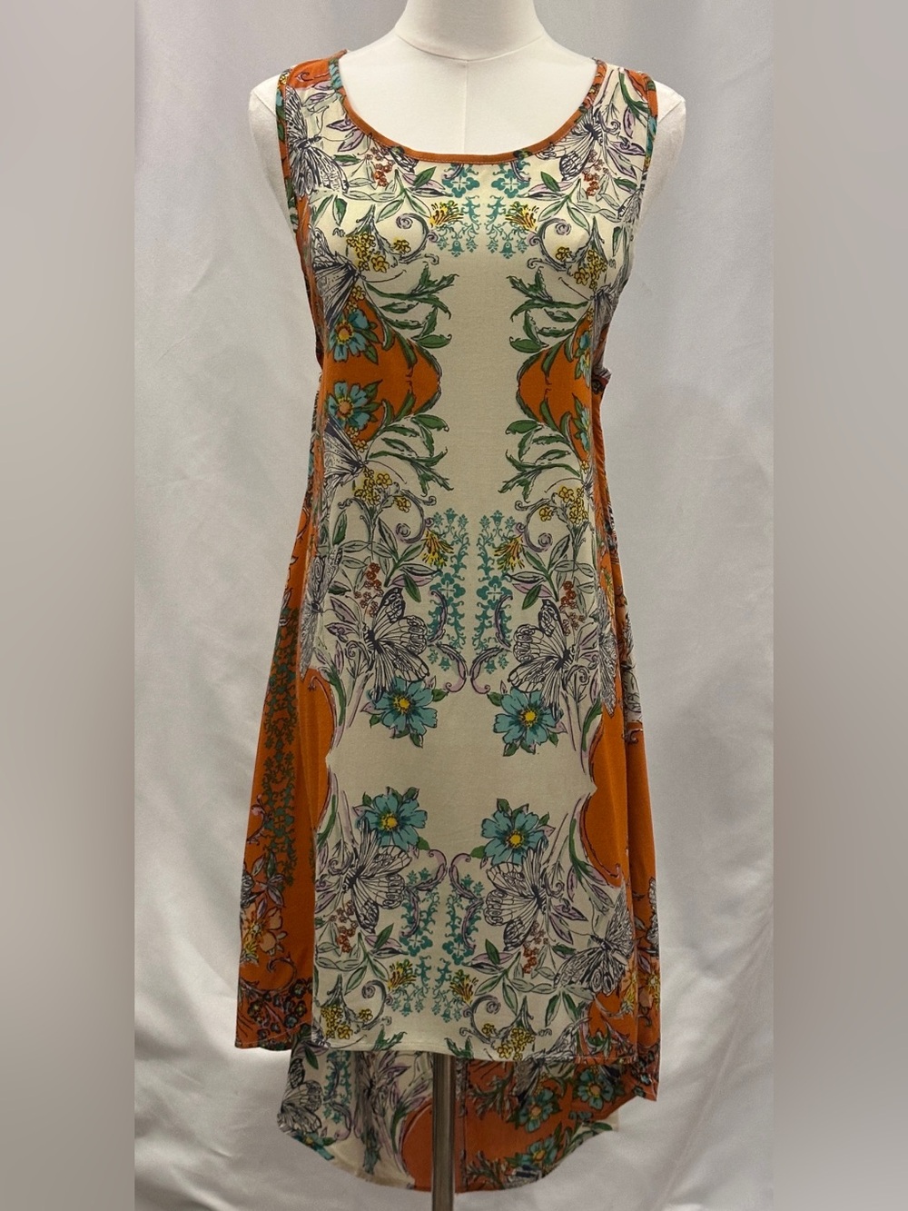 Angie Cream and Orange Floral Midi Dress
